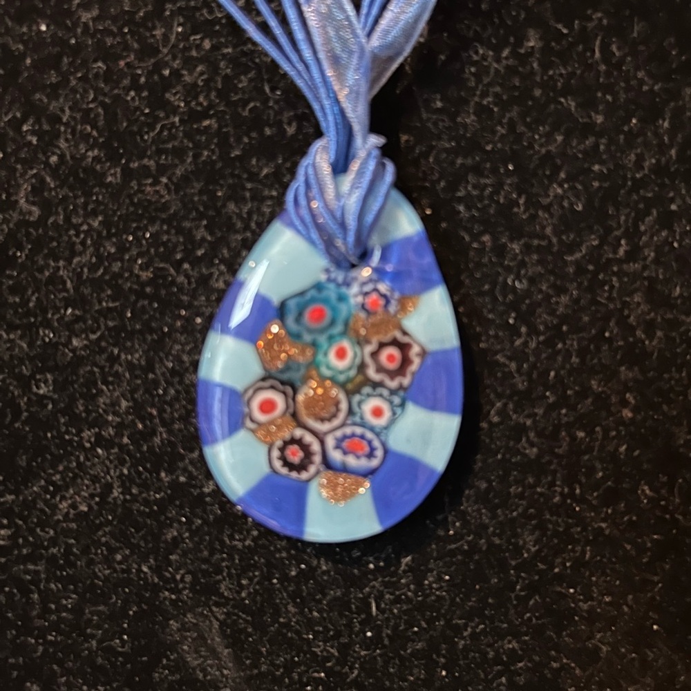 Millefiori Teardrop Pendant Necklace 10.2 in - Picture 2 of 4